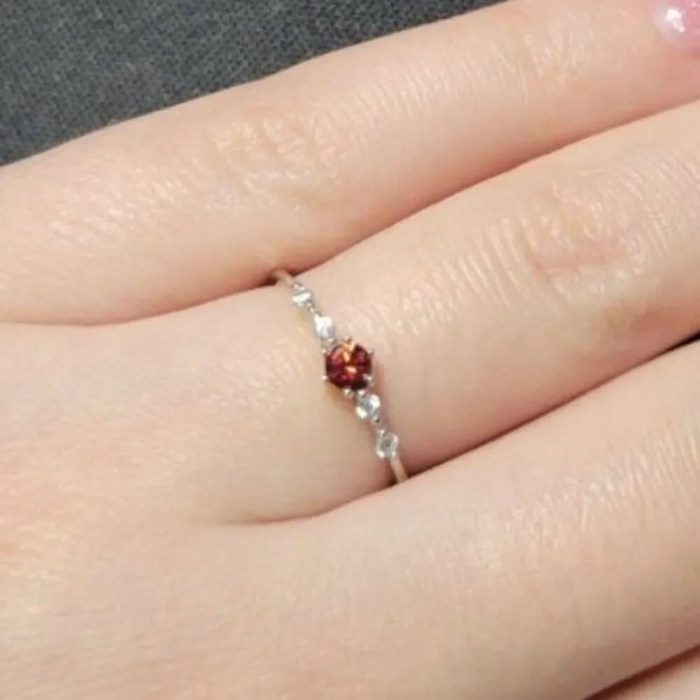 Sterling Silver Ring Size 7.75 925 Thin Band Red Cubic Zirconia CZ Dainty - Flaw